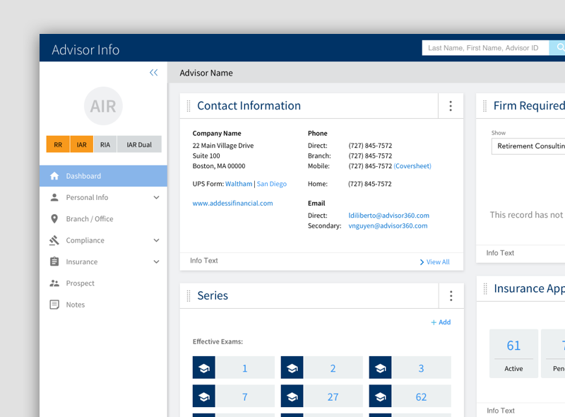Advisor info Repository Webapp Screenshot
